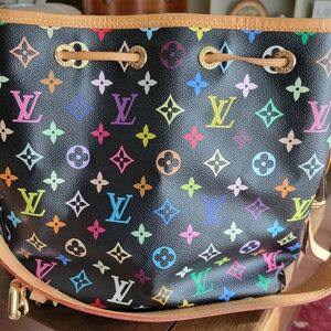 Pre-loved 2008 Louis Vuitton Black  Multicolored Canvas Noe Bag